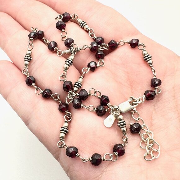 Silpada Womens Necklace Sterling Silver Garnet Beads Chain N1053 - Picture 1 of 3